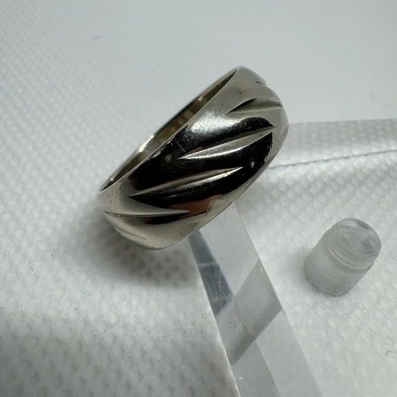 Mens Vintage Estate 14K White Gold Wed Lok Wedding Band Ring, 8g Size 9